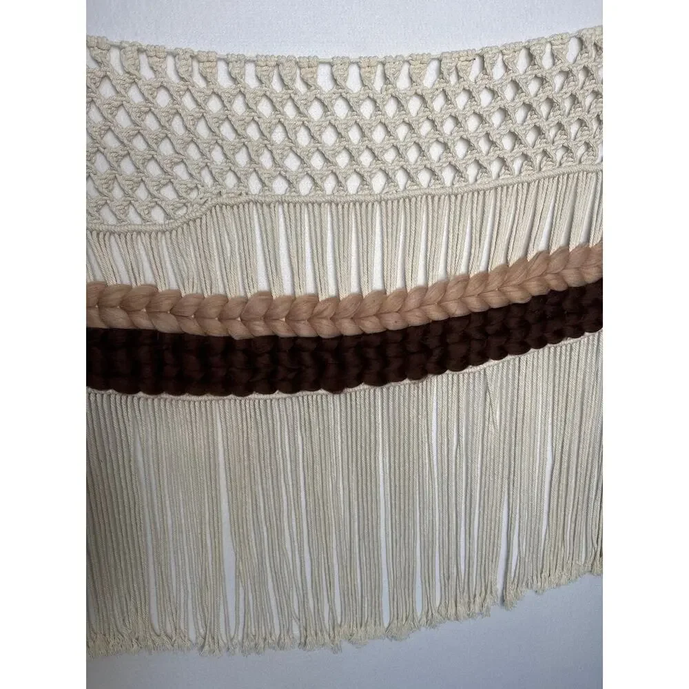 Large 39x34 Boho Macrame Wall Hanging Fringe Neutral Decor